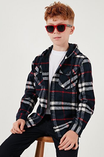 Lela Boy's Hooded Lumberjack Shirt - Double Pocket, Plaid Pattern Cf25W81786