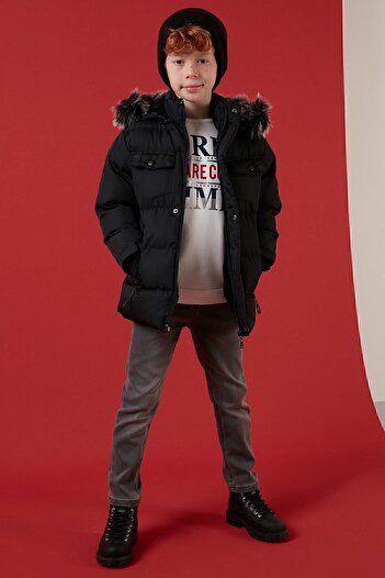 Lela Plush Lined Removable Hooded Puffer Coat Boys' Coat 5760023