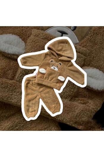 BT Baby Winter Teddy Bear Patterned Welsoft Luxury Baby Set with Plush Pocket Hood