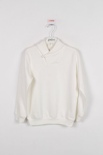 incity Boy's Ecru Buttoned Collar Sweatshirt