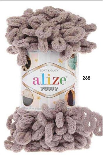 Berceminpuffyleri Alize Puffy 5-Piece Knitting Yarn - 268 Stone Colors, 100 grams, 9 Meters Finger Knitting Yarn