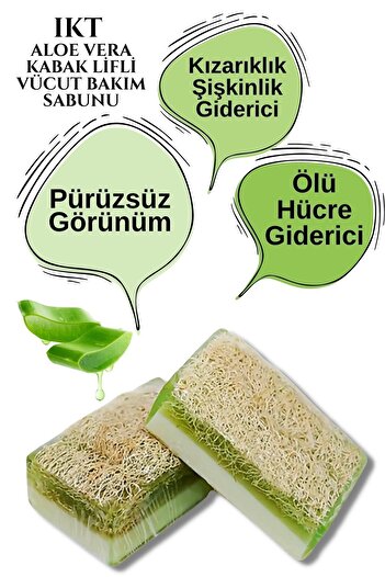 IKT Dekoratif Hediyelik Doğal Pirinç Özlü Aloe Veralı Kabak Lifli Vücut Bakım Sabunu 2 Li Set