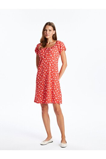 LC Waikiki Short Sleeve U Collar Floral Patterned Maternity Dress