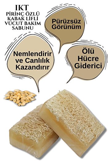 IKT Dekoratif Hediyelik Doğal Pirinç Özlü Aloe Veralı Kabak Lifli Vücut Bakım Sabunu 2 Li Set