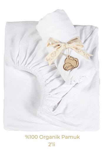 tinylamb Set of 2 Organic Cotton Combed White Elastic Sheets - 60x120 Cm