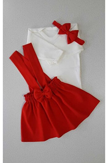 Yumurcak Red Crepe Dress Bandana And Long Sleeve Badi