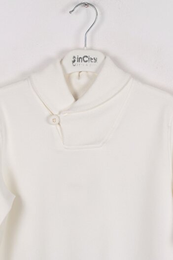 incity Boy's Ecru Buttoned Collar Sweatshirt