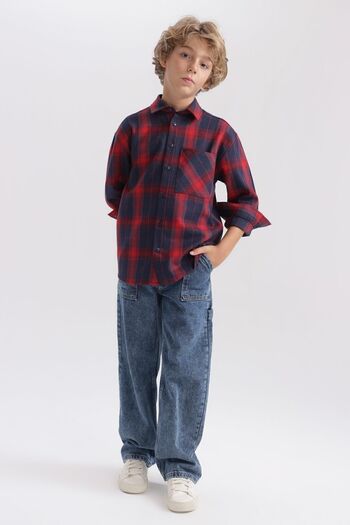 DeFacto Boy's Flannel Long Sleeve Oversize Shirt - A4451a823au