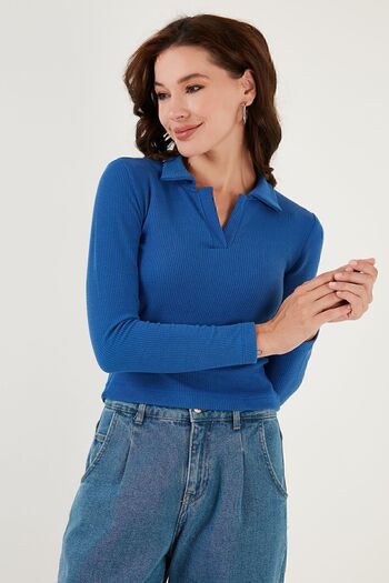 Lela Тонка тканина з фігурним кроєм, поло з коміром-стійкою BLUZ 5865448