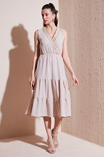 Lela Double Breasted Collar Regular Fit Midi Dress - DRESS6118103