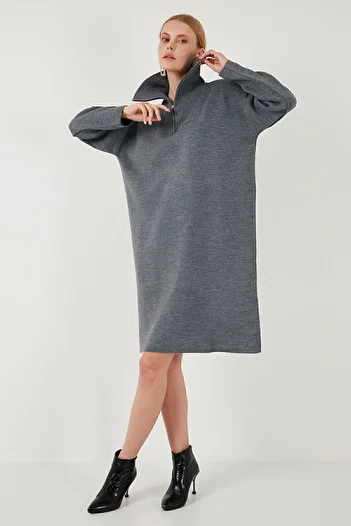 Lela Knitwear Dress - Half Zipper and Slit 4615213