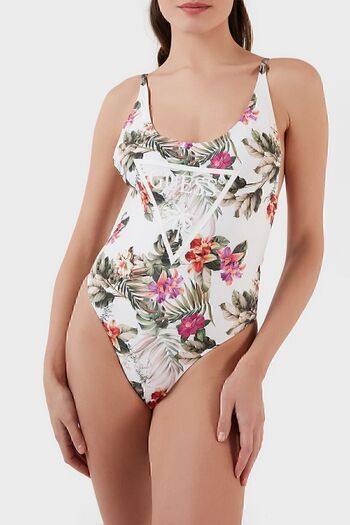 Guess One Piece Swimsuit with Logo Microfiber Rope Strap Swimsuit E02j33mc045 P06w