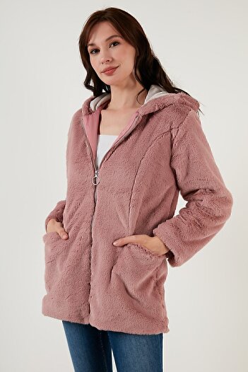 Lela Zippered Regular Fit Hooded Soft Textured Faux Fur 497derın
