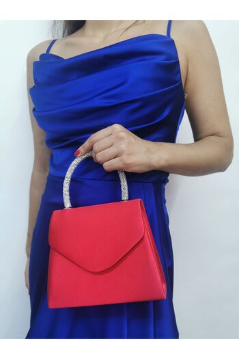 NAZART Women's Satin Red Evening Dress Clutch Chain Strap Hand Wedding Engagement Night Shoulder Bag
