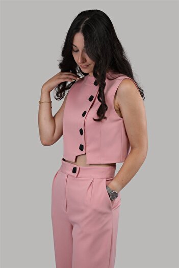 ÖNDER ÖZSOY Beige Buttoned Vest Set