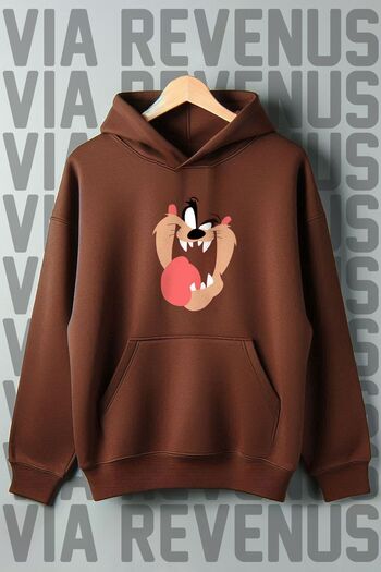 Vordevia Φούτερ με λευκή κουκούλα Tasmanian Devil με στάμπα φαρδιά εφαρμογή - 3 νήματα ράστερ