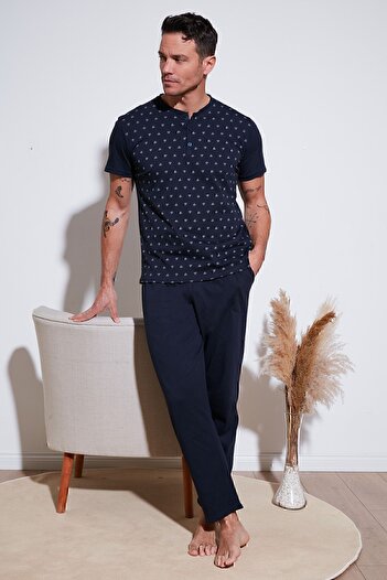 Buratti Cotton Elastic Waist Regular Fit Short Sleeve Pajama Set Men's Pajama Set6572009
