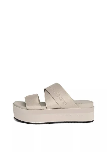 Calvin Klein Women's High Heeled Comfortable Logo Beige Sandals YW0YW01361-ACF