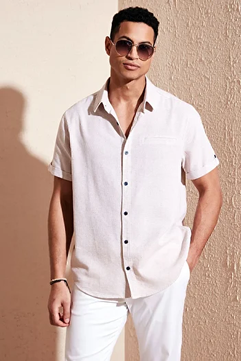 Buratti 100% бавовна, льняний вигляд, slim fit, короткий рукав, чоловіча сорочка Cf21s111766