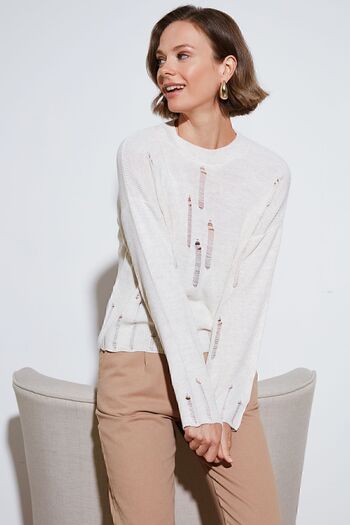 Lela Ripped Patterned Crew Neck Knitwear Sweater - Pullover 4616168
