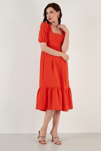 Lela Comfortable Fit Square Neck Flounce Long Dress Dress
