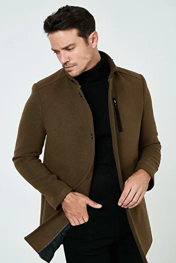 Buratti Slim Fit Buttoned Stand Collar Coat Men's Coat 5840099
