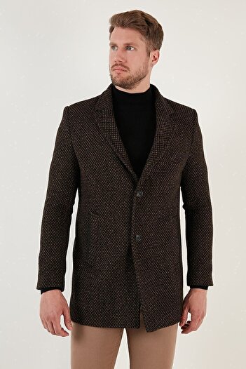 Buratti Slim Fit Tek Yırtmaçlı Düğmeli Dik Yaka Kaşe Kaban Erkek Kaban 5840110