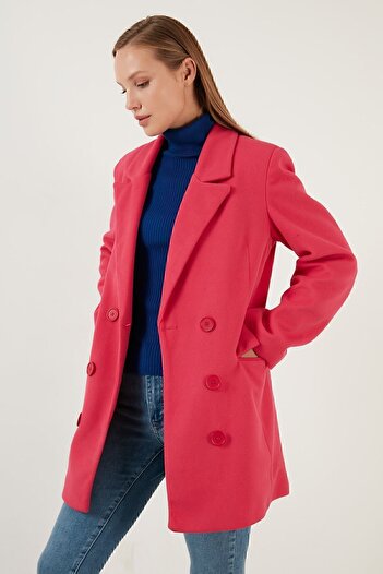 Lela Oversize Çift Düğmeli Cepli Uzun Kaban Kaban 6230058