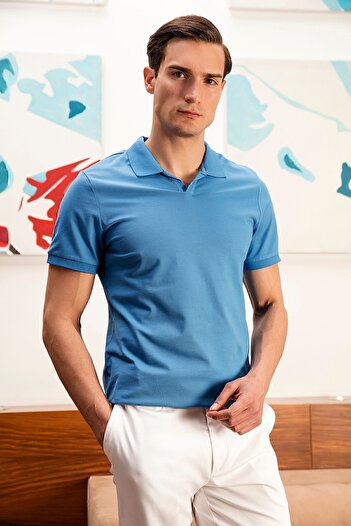 Buratti Slim Fit βαμβακερό μπλουζάκι πόλο ανδρικό μπλουζάκι με λαιμόκοψη 5902141