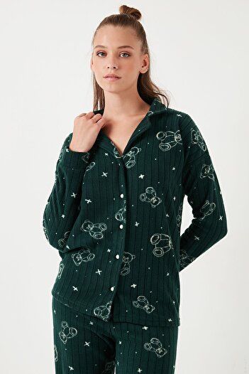Lela Standart Fit Düğmeli Polarlı Pijama Takımı  PİJAMA TAKIMI 6095616