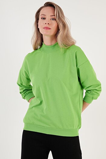 Lela Cotton Stand Collar Basic Knitted Sweat Sweat 5863323