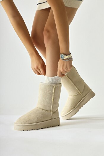 Limoya Lena-birgitta Beige Suede γυναικείες μπότες με γούνα εσωτερικά, γυναικεία μποτάκια