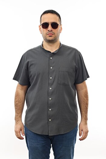TOUSUS Men's Large Size Anthracite Color Cotton Prevailing Collar Pocket Short Sleeve Shirt Kk-8016-tss
