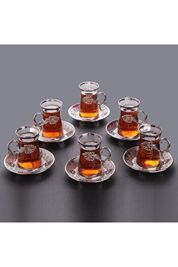 MOS'EV 12 Pieces 6-Person Silver Metal Plate Tea Set
