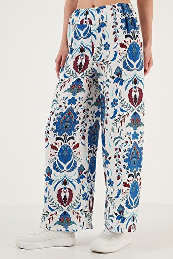 Lela Patterned Elastic Waist Wide Leg Relaxed Cut Trousers Trousers 5865217