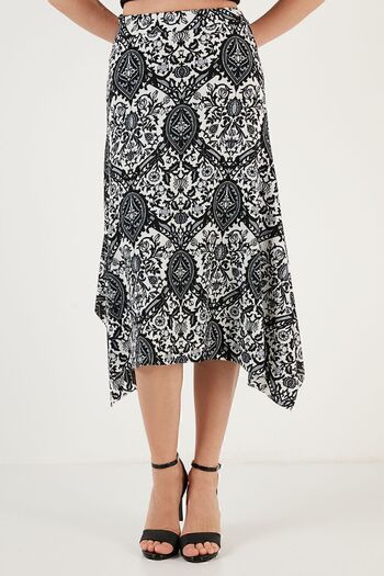 Lela Patterned Slim Fit Asymmetrical Midi Skirt SKIRT5865621