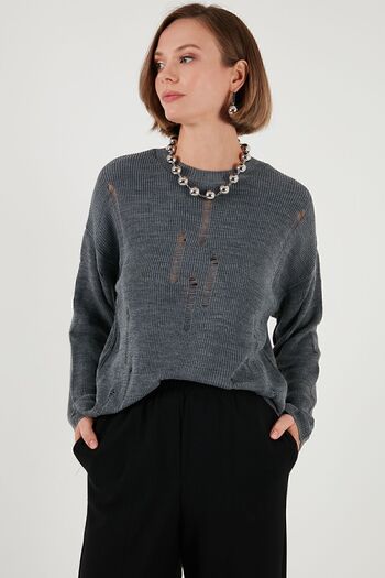 Lela Πλεκτό πουλόβερ με σχισμένο σχέδιο Crew Neck - ΠΟΥΛΟΒΕΡ 4616168