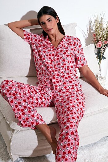 Lela Comfortable Cut Loose Leg Mono Collar Short Sleeve Pajama Set PYJAMAS SET6110290
