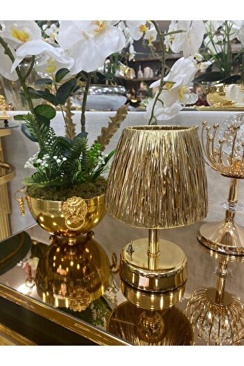 Maison Avf Modern Led Kablosuz Masa Lambası Üst Gold Varak Alt Parlak Gold Ayaklı Dekor Abajur Aydınlatma