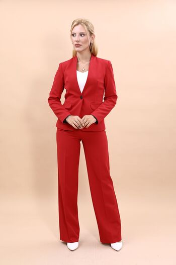 ÖNDER ÖZSOY Collarless Single Button Jacket & Wide Leg Pants Set-Red