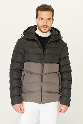 D1fference Men's Black-Anthracite Waterproof Hooded Puffer Jacket
