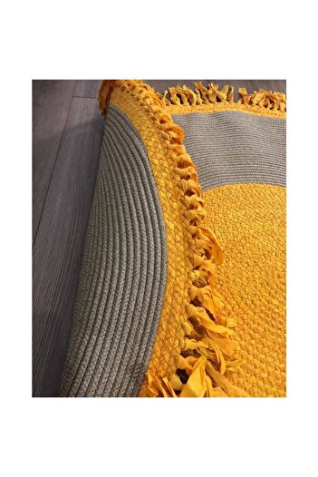 Halımax Milda Jüt Hasırlı El Örgüsü Kilim 23 Yuvarlak Sarı