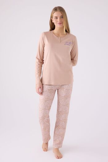 Pierre Cardin Women's Awe Some Cream Long Sleeve Pajamas Set - Two Buttons, Oversize