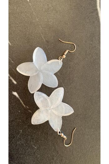 MISS GOLDEN White Colored Medium Size Shiny Pearlescent Epoxy Earrings with Silver Accessories - Gift