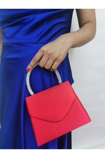 NAZART Women's Satin Red Evening Dress Clutch Chain Strap Hand Wedding Engagement Night Shoulder Bag