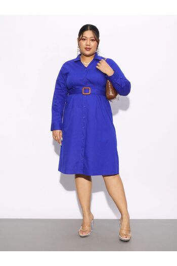 Sassafras By Styli Plus Collared Poplin Belted Shirt Dress