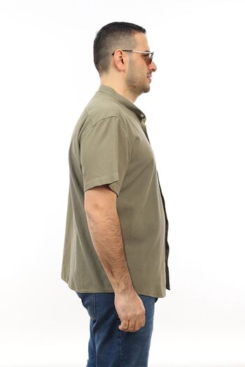 TOUSUS Men's Large Size Khaki Color Cotton Prevailing Collar Pocket Short Sleeve Shirt Kk-8013-tss
