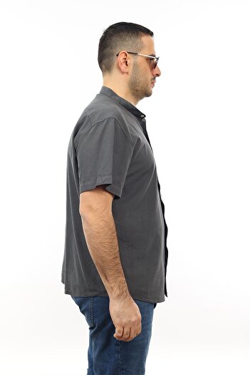 TOUSUS Men's Large Size Anthracite Color Cotton Prevailing Collar Pocket Short Sleeve Shirt Kk-8016-tss
