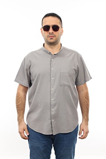TOUSUS Men's Large Size Gray Color Cotton Prevailing Collar Pocket Short Sleeve Shirt Kk-8015-tss