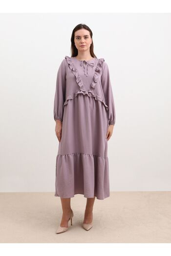 ALİA Powder Lilac Large Size Aerobin Dress - Ruffle Detailed - Alia